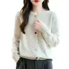 Cardigã Botão Colorido Macio 100% Lã Outono/Inverno 26 Transfronteiriço para Mulheres, Suéter Curto Solto, Peça de Roupa Externa Estilosa