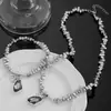 Colar e Pulseira Coração de Diamante Cinza Prata Irregular Prata Quebrada para Mulheres, Luxo Leve, Corrente para Clavícula Choker de Moda de Alta Qualidade