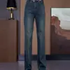 Jeans Gruesos de Pierna Recta Estrecha y Ancha con Forro Polar para Mujer 2025 Invierno Nuevos de Cintura Alta Adelgazantes Cálidos Casuales