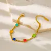 Pulseira Cuban Link Quadrada com Gotejamento em Resina Cor Dopamina Vendida Quente Transfronteiriça Aço Inoxidável Banhado a Ouro 18K Colorfast Mão