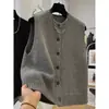 Elegante y estiloso chaleco de punto de lana 100% pura con cuello redondo, cárdigan suéter sin mangas de corte holgado, perfecto para usar en capas como prenda exterior