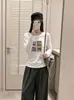 Nueva camiseta de algodón elástico de manga larga para mujer, peso 220g, para principios de otoño, con estampado digital directo, cuello redondo y tejido de algodón elástico, perfecta como capa interior o básica.