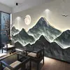 Fundo de restaurante de sala de chá chinesa de luxo leve, papel de parede tridimensional em relevo, mural de paisagem traseira elegante de alta qualidade