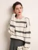 2026 Otoño e Invierno Nuevo Estilo Calibre 12 Bloques de Color Rayados Cuello Redondo Estilo Perezoso Rayado Cachemir Versión Coreana Holgado Moda Versátil