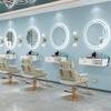 Mesa espejo de corte de pelo famosa en internet espejo de corte de pelo montado en la pared para salón de peluquería con LED táctil inteligente espejo de pie