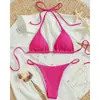 Nuevo Atractivo Traje de Baño para Mujer Sensual de Tres Piezas Bikini de Color Sólido Ajustado con Cordones Playa Fuente Termal Traje de Baño Transfronterizo