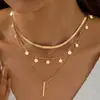 Moda Transfronteriza Europea y Americana Cadena para Clavícula Colgante Redondo con Borla Collar Apilado Multicapa Collar de una Sola Palabra Multicapa Juego de 3 Piezas