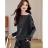 2026 Primavera/Otoño Nuevo Elegante Temperamento Hombro Descubierto Prenda Básica de Punto Holgada Favorecedora Suave Pegajosa Moda Top Ropa de Mujer