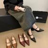 Zapatos Mary Jane de Tacón Grueso Estilo Francés para Mujer, Novedad Primavera 2026 Versátiles de Punta Poco Profundos de Tacón Medio sin Cordones con Hebilla Zapatos de Oficina