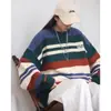 2026 Suéter Pulóver de Cuello Redondo Estilo Hong Kong Otoño para Hombre Tejido de Punto con Bloques de Color Rayas Tie-Dye con Etiqueta Chaqueta Verde Negro