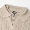 Tricô Masculino de Manga Longa com Gola Lapela Dupla Camada Falso Duas Peças Streetwear Primavera/Outono Cor Sólida Malha Trançada Estilo Vibe