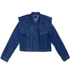 Diseño único con grandes bolsillos tipo chal y hombreras, chaqueta corta de mezclilla para hombre, top nuevo de moda para primavera y otoño