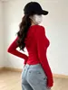 Camiseta básica con capucha para mujer para otoño e invierno, fina, ajustada, sexy, top corto con escote bajo, camiseta de manga larga para chicas calientes