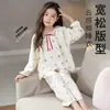 Pijama para Niñas Primavera y Otoño Cuello Redondo Manga Larga Traje de Algodón Tallas Medianas y Grandes Niñas Princesa Ropa de Casa Traje