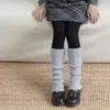 Sapatos Shang Mian Meias Infantis Outono Inverno Caxemira Espessada Quente Meias Fofas Borda Franzida Cor Sólida Básica Leggings para Panturrilha