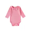 Enterizo Europeo y Americano Transfronterizo para Bebé con Cuello de Muñeca, Ropa de Manga Larga para Niños y Niñas, Body de Color Sólido Clase A con Borde de Volantes