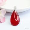 Collar con Colgante de Ágata Roja Natural Incrustado en Plata S925 Jueyu Calcedonia Forma de Gota de Agua Transmisión en Vivo Directa de Fábrica S3110101A