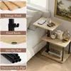 Mesa Auxiliar Ajustable Estilo Nórdico Personalizada con Arte en Hierro y Madera, Estantes de Almacenamiento Multinivel para Sala de Estar y Dormitorio, Mesa de Café Pequeña para Espacios Estrechos