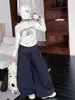 Conjunto para Niña Colección Otoño 2026: Conjunto de Dos Piezas para Niños Talla Mediana y Grande con Estampado de Moño y Pantalones de Pierna Ancha, Ropa de Otoño Estilo Coreano para Niños