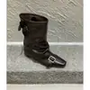 Botines cuadrados retro franceses con plataforma interior, botines casuales ajustados para mujer de otoño e invierno con hebilla de cinturón, Botas Martin