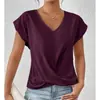 Bestseller transfronteiriço da Amazon: Camiseta lisa com decote V, top elegante de manga curta, roupas femininas primavera/verão, transfronteiriço da Amazon
