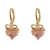 Aretes de Tachuela de Corazón de Circonia con Lazo Dulce de Super Hada Exquisitos Modernos Lujo Ligero Versátiles Sensación de Alta Gama Pendientes Super Brillantes Venta al por Mayor