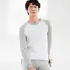 Conjunto térmico de algodón puro para hombre, cuello redondo, con bloques de color, corte ajustado, capa base, adecuado para hombres jóvenes y de mediana edad para usar como camiseta interior y pantalón largo en otoño