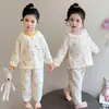 Pijama de Gasa de Algodón Puro para Niñas, Estilo Delgado, Conjunto de Ropa de Casa con Cárdigan de Manga Larga para Bebé Primavera y Otoño, Ropa Linda para Aire Acondicionado