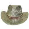 Chapéu de Cowboy Ocidental com Lantejoulas Novo Europeu e Americano Chapéu de Coco para Palco Festa Homens e Mulheres Aba Larga Chapéu de Jazz Dourado Prata Tendência