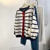 Suéter cardigan de rayas color block nuevo 2026, top de punto versátil de estilo coreano para otoño/invierno, ajuste holgado, cuello redondo
