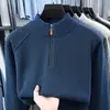 Suéter Espeso de Invierno Nuevo Estilo para Hombre con Media Cremallera y Forro de Lana Moda Juvenil Todo en Uno Cálido de Lana Tejido Capa Base