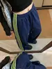 Pantalones de chándal grises a rayas estilo americano para mujer, nueva colección de otoño, pantalones casuales de pierna recta de cintura alta para mujeres petite