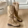 2026 Nuevas Botas de Vaquero Occidentales para Mujer Botines de Verano Corte en V Adelgazantes Botas de Media Pantorrilla Arrugadas Apiladas Botas de Moda