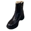 Botines Retro de Piel con Cremallera Lateral, Punta Redonda y Forro de Terciopelo 2026 Invierno Nuevos Deportivos Casuales de Suela Gruesa Cálidos de Moda para Viajar