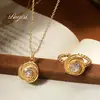 Moda de Luxo Leve Romântico Amor Eterno Mobius Escovado Pingente Rosa Colar Banhado a Ouro Anel de Diamante para Mulheres