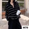 Suéter de Punto a Rayas con Bloques de Color Estilo Coreano y Cuello Polo para Mujer, Suéter Vintage de Estilo Perezoso para Primavera y Otoño, Top Versátil para Vestir por Capas con Cuello Solapa