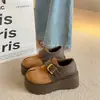 Sapatos Boken Femininos Casuais Confortáveis 2026 Novo Solado Grosso Versátil Outono Fivela de Couro Aumento de Altura Sapatos de Algodão Estilo Retrô Fashion
