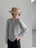 Blusa de Lyocell~Modelo Delgado Estilo Coreano con Espalda Ligeramente Descubierta, Tirantes Finos, Mangas Largas, Protección Solar, Corte Holgado, Versátil para Mujer N8659