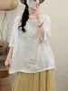 2026 Verano Nuevo Casual Versátil Bordado Camisa de Ramio Cuello Redondo Holgada Talla Grande Manga Media Camisa Top Venta al por Mayor