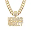 Collar con Colgante Letra Rey Diamantes 3D Doble Fila USD Hit Cadena Cubana Hip-Hop Callejero de Moda Europeo y Americano