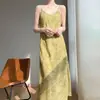 Vestido Camisola de Georgette con Suave Onda de Agua Ligero con Caída Cintura Ceñida Adelgazante Verano Viaje Atmosférico Largo