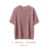 Camiseta de Lino 100% con Cuello Redondo, Hilo Floral, Manga Corta para Mujer, Verano Transpirable Delgada Holgada Versátil Tejido