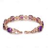 Pulsera de lujo europea y americana de amatista sintética, pulsera de piedra preciosa de color zircón con incrustaciones de oro de 18 quilates, joyería de plata al por mayor