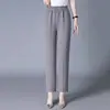 Calça da Mamãe, Calça Fina de Verão, Calça para Mulheres de Meia-Idade e Idosas, Elástica de Cintura Alta, Perna Reta, Solta, Calça de Vovó de Nove Pontos