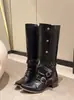 Botas de montaria de salto grosso estilo retro hot girl bico fino estilo punk preto personalidade de nicho botas longas botas estilo deserto americano