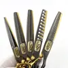 Tijeras de Peluquería con Estampado de Leopardo Negro y Dorado de 6.0 pulgadas, Tijeras para Cortar el Cabello, Tijeras Entresacadoras, Dientes de Astas de Ciervo, Dientes Lisos, Dientes en Forma de V, Dientes de Espina de Pescado