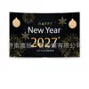 Tela de fondo Feliz Año Nuevo 2027 Tela colgante temática de Año Nuevo Europeo y Americano Pancarta de celebración de festival