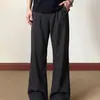 Mezcla para commuting, corte tridimensional, caída elegante, unisex, bordado con patrones intrincados, de rayas, pantalones ligeramente acampanados, disponibles en gris y negro