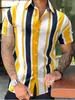 Exportación Transfronteriza Camisa Hawaiana para Hombre Rayas Sencillas Impresión Digital 3D Tops de Manga Corta Venta al por Mayor