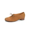 Zapatos retro de gamuza y cuero de otoño de nicho con punta dividida para mujer, de altura media, con cordones, de tacón bajo, cómodos, versátiles, casuales, planos de cuero genuino